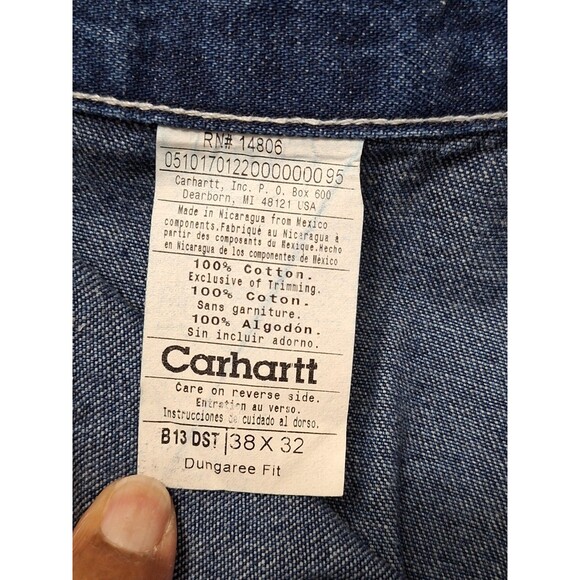 Vtg Carhartt Dungaree Fit Denim Carpenter Jeans Mens 38x32 Baggy Grunge Workwear - Picture 9 of 10